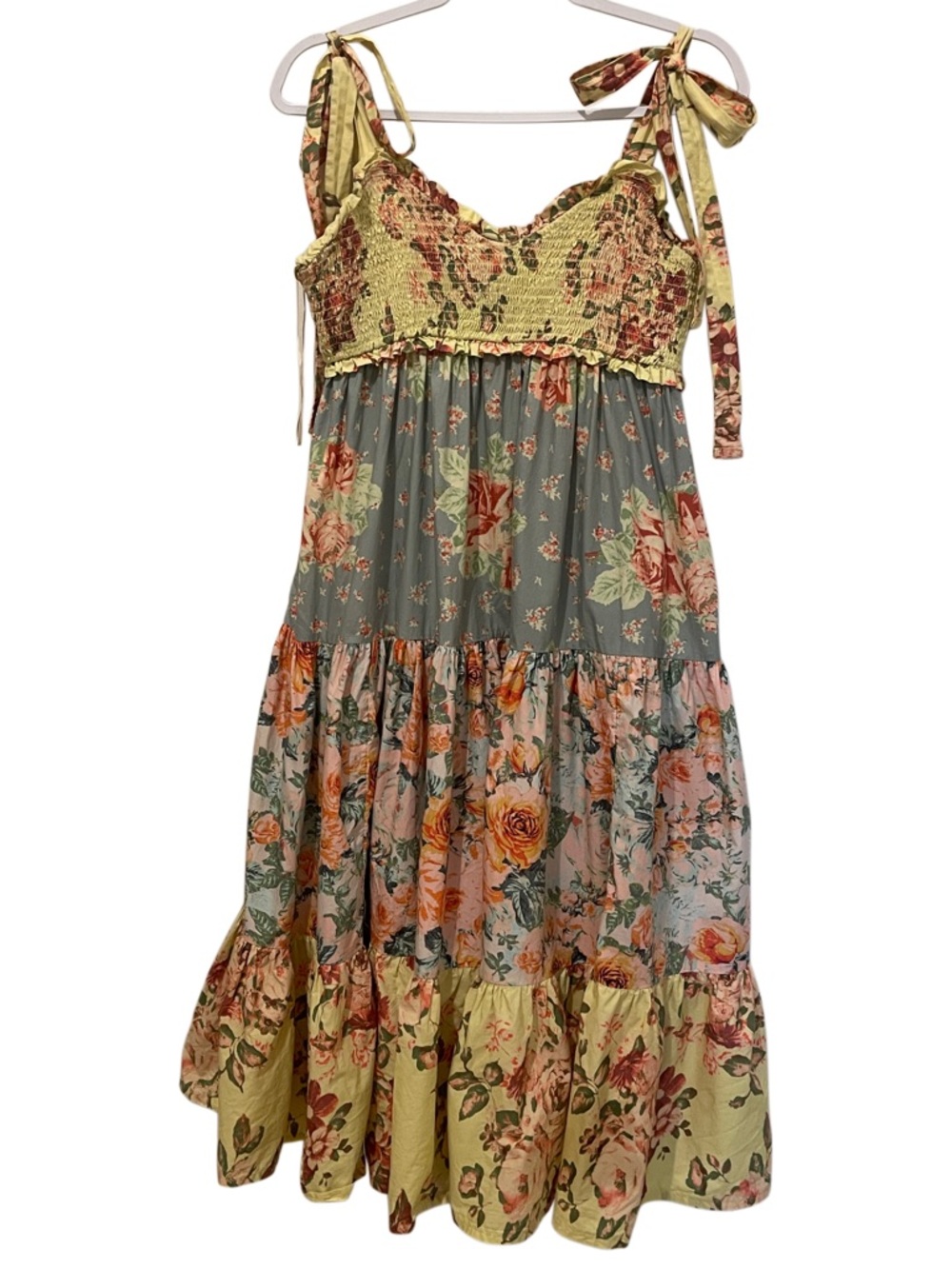 Free People Bluebell Maxi Dress Floral Tiered Smocked Boho Warm Combo Size Large